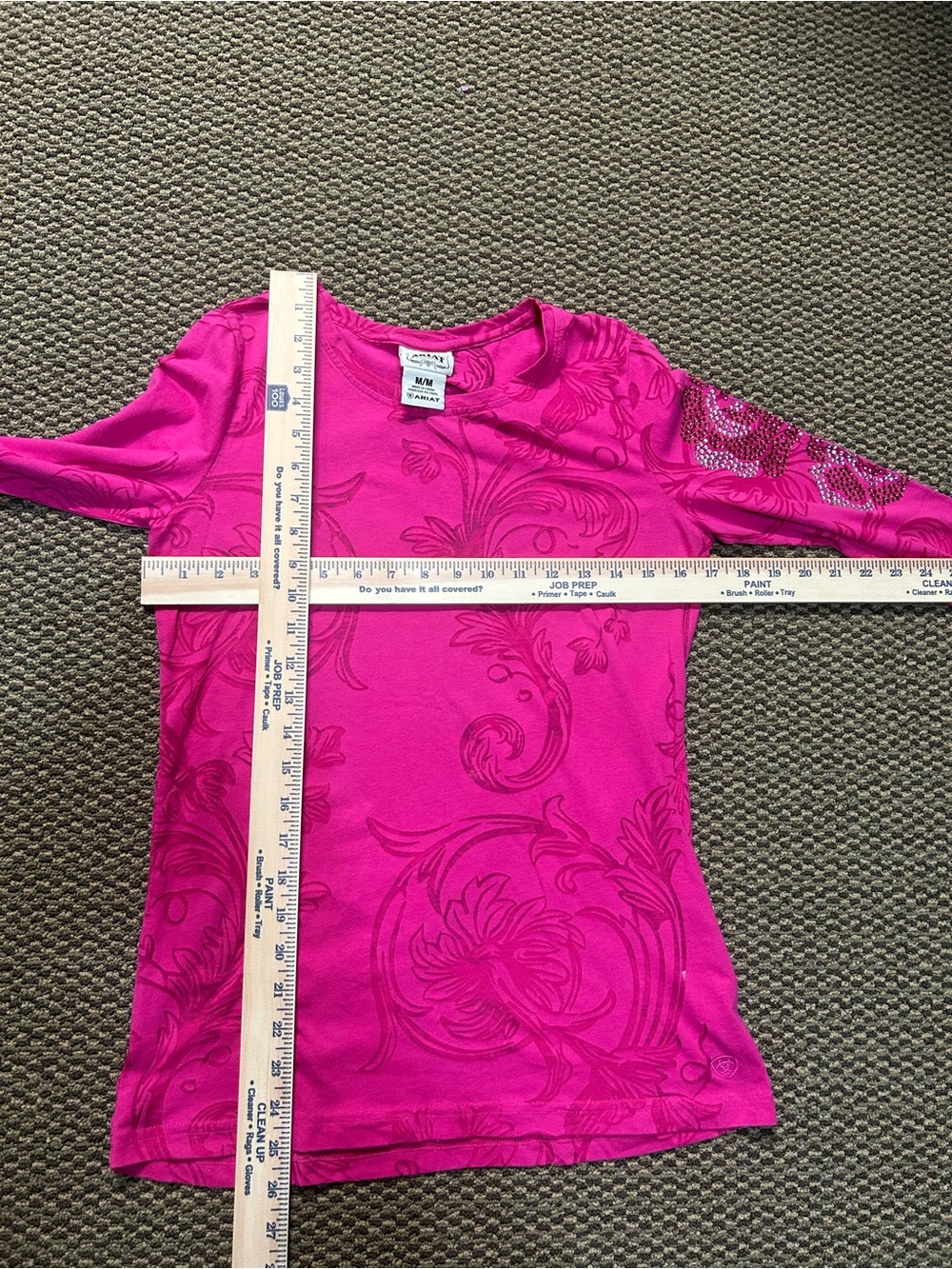 Ariat Hot Pink Long Sleeve Graphic Cross & Rose Top - Picture 7 of 7